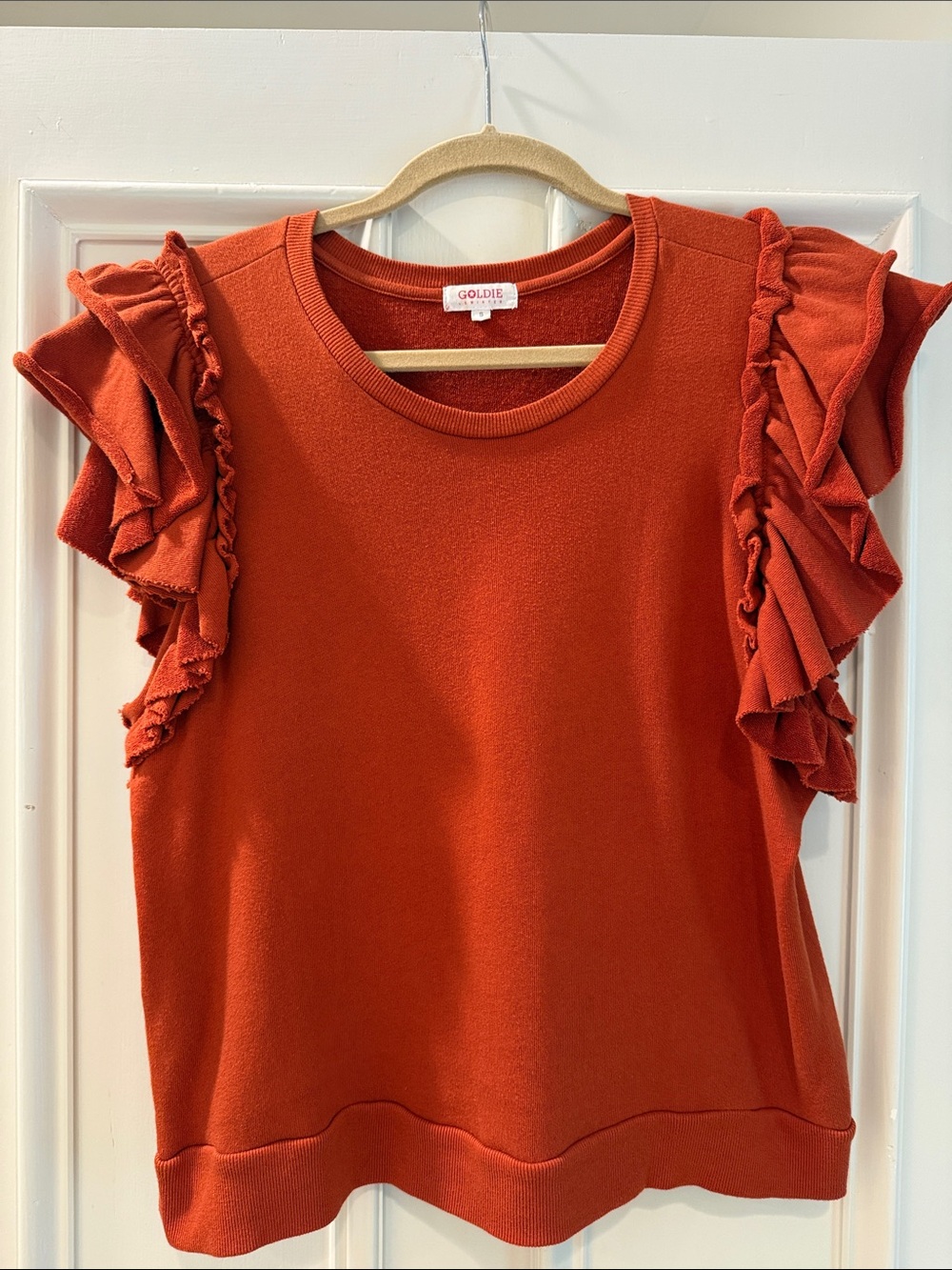 Goldie Rust Ruffle-Sleeve Knit Top